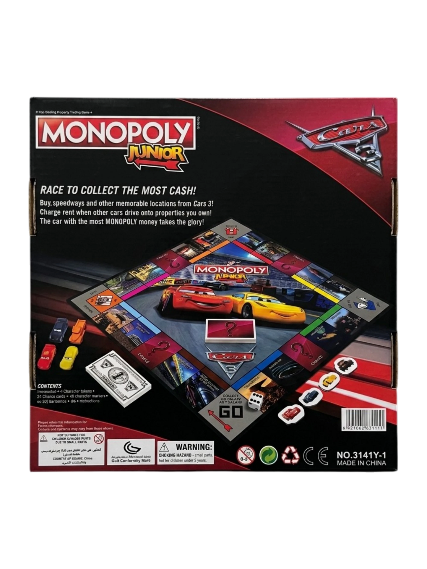 Monopoly Junior Cars Edition – Disney Pixar Board Game for Kids | Ages 5+ | 2-4 Players | Family Game Night | Toys n Stuff Pakistan