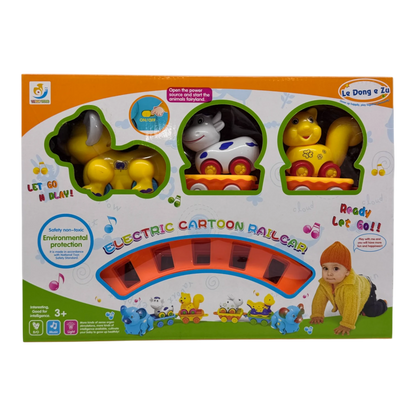 Electric Cartoon Railcar Toy Set for Kids – Animal Train with Music & Lights (Ages 3+)