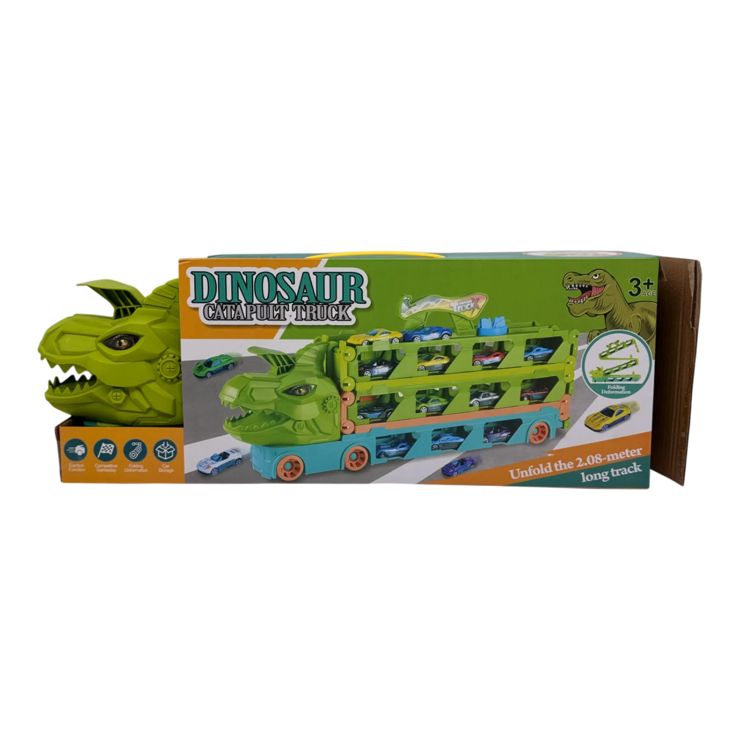 Dinosaur Catapult Truck Toy for Kids – Car Carrier Transporter with Launch Track (3+ Ages)