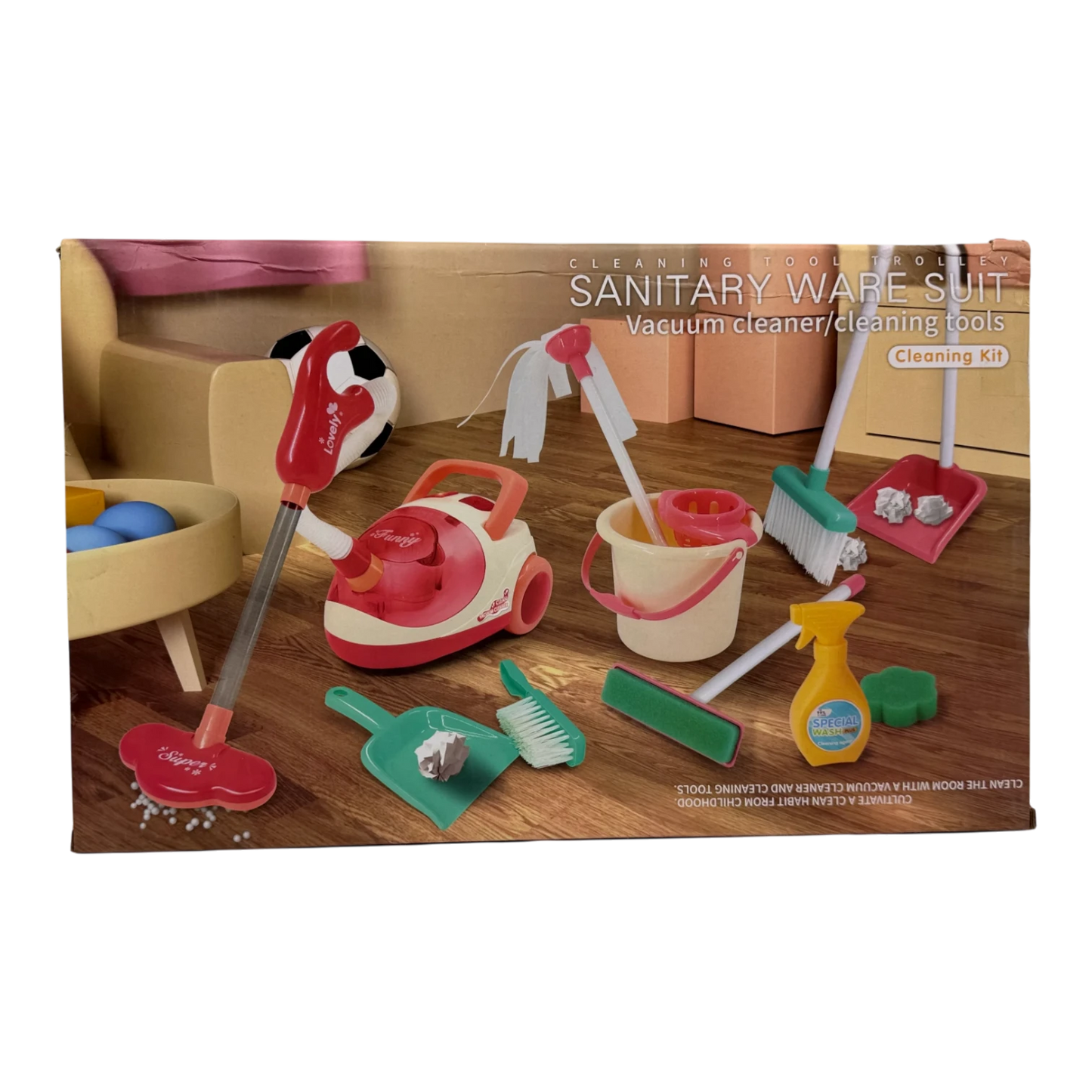 Kids Cleaning Set Toy with Vacuum Cleaner – Sanitary Ware Suit Cleaning Kit (3+ Ages)