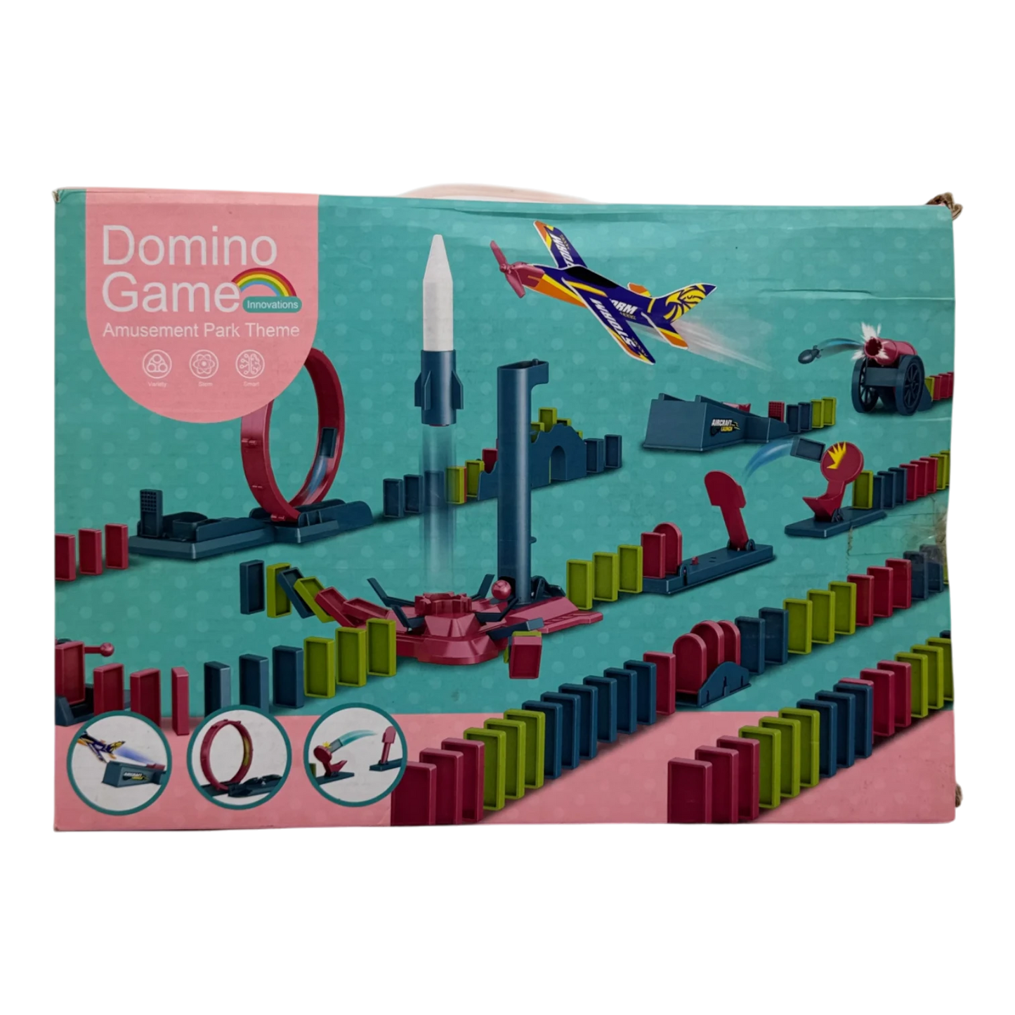 Domino Game Set for Kids – Amusement Park Theme Automatic Domino Train & Track (Educational Toy)