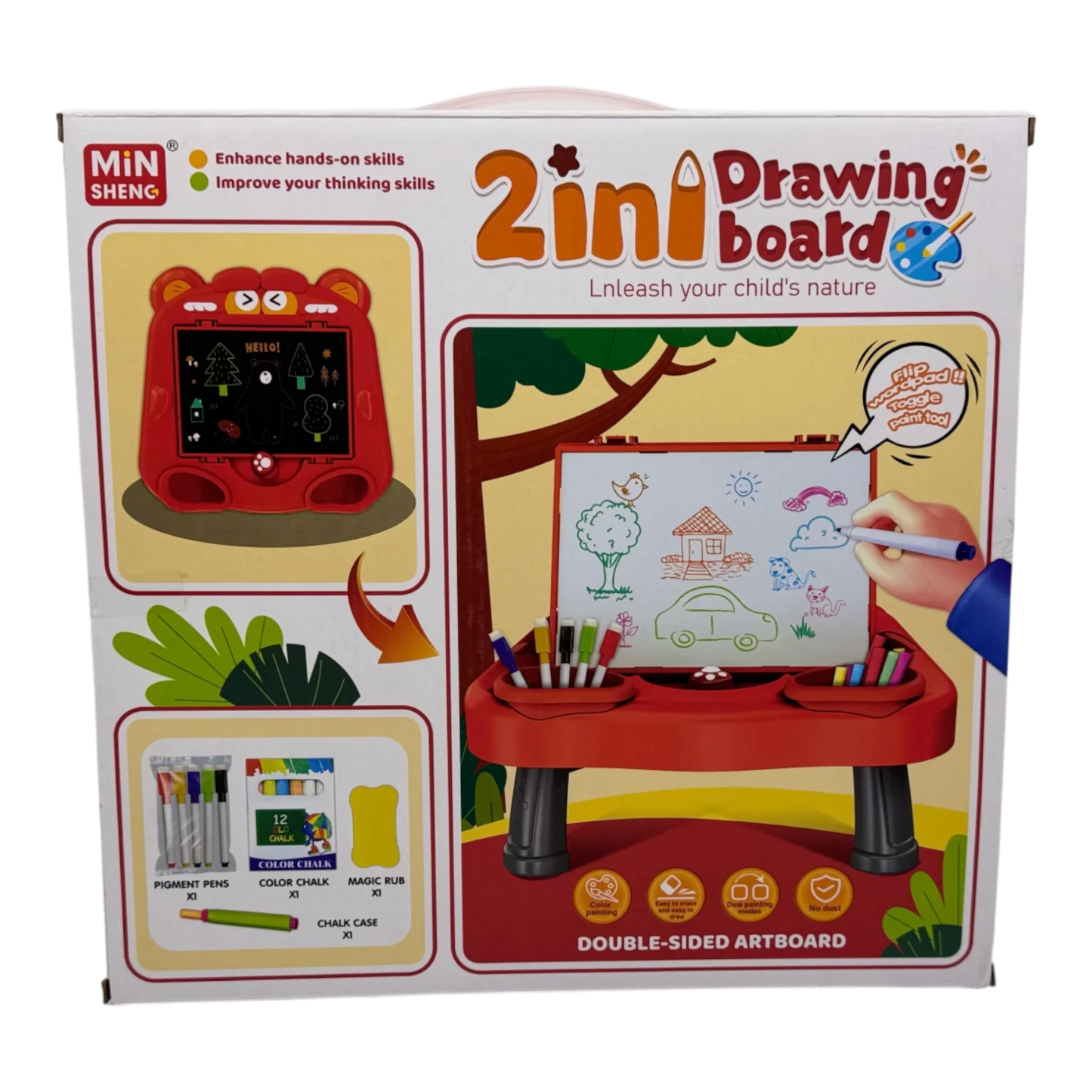 2 in 1 Drawing Board for Kids – Double-Sided Art Board with Markers & Chalk (Ages 3+)