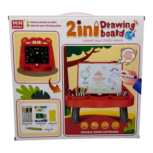 2 in 1 Drawing Board for Kids – Double-Sided Art Board with Markers & Chalk (Ages 3+)