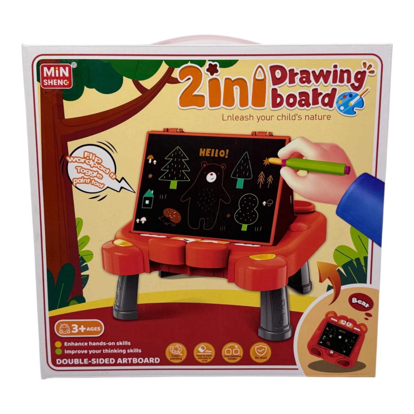2 in 1 Drawing Board for Kids – Double-Sided Art Board with Markers & Chalk (Ages 3+)