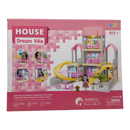 Dream Villa Doll House for Kids – DIY 117 PCS House Play Set with Furniture & Dolls (Ages 3+)