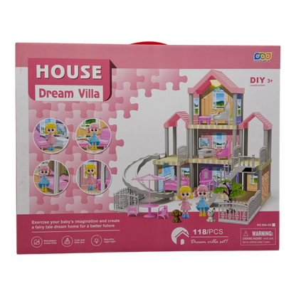 Dream Villa Doll House for Kids – DIY 117 PCS House Play Set with Furniture & Dolls (Ages 3+)