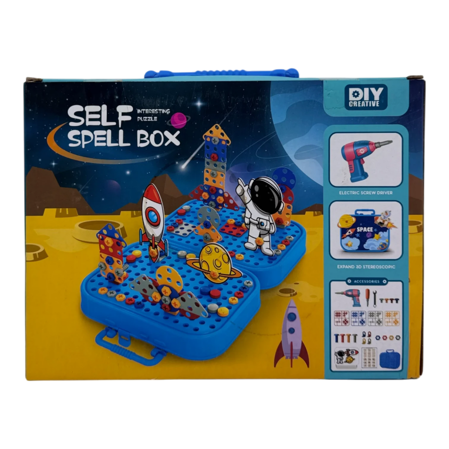 Space Self Spell Box for Kids – DIY Creative Puzzle & Electric Screwdriver Set