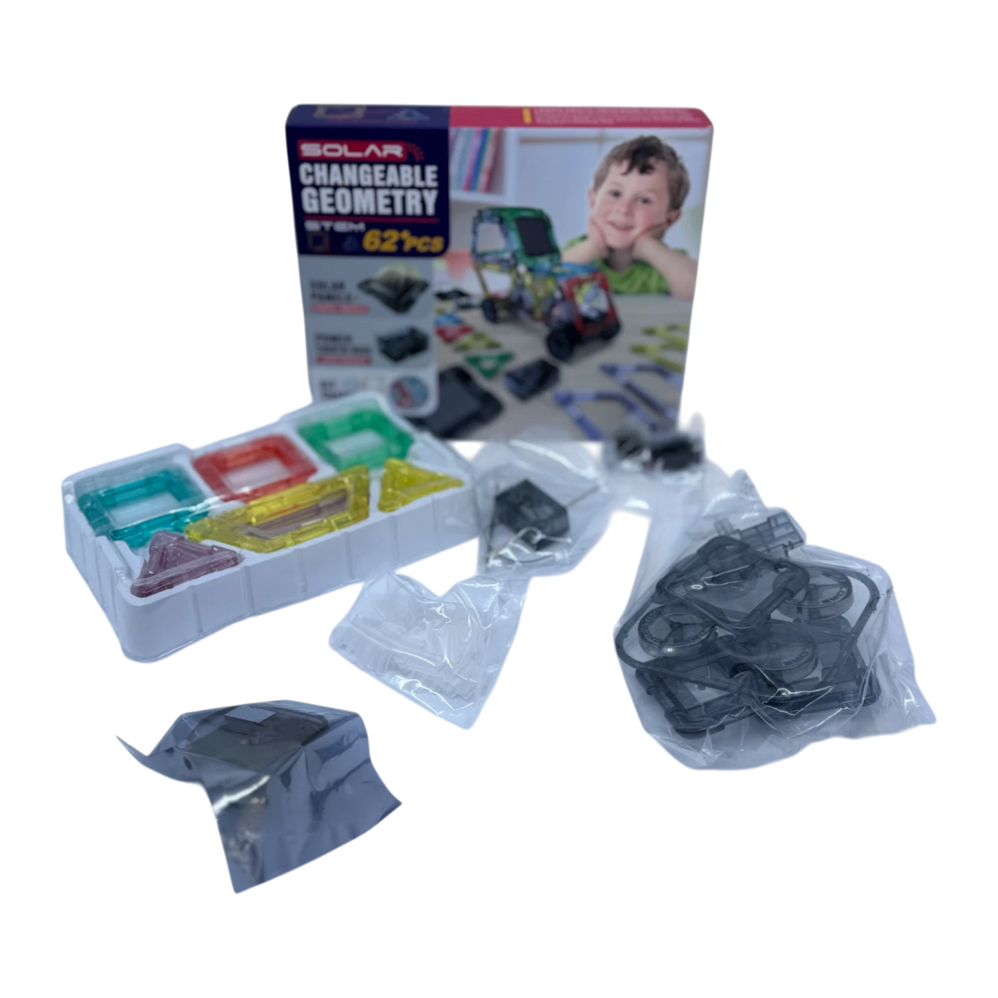 Solar Changeable Geometry STEM Toy – 62+ PCS Magnetic Building Set for Kids