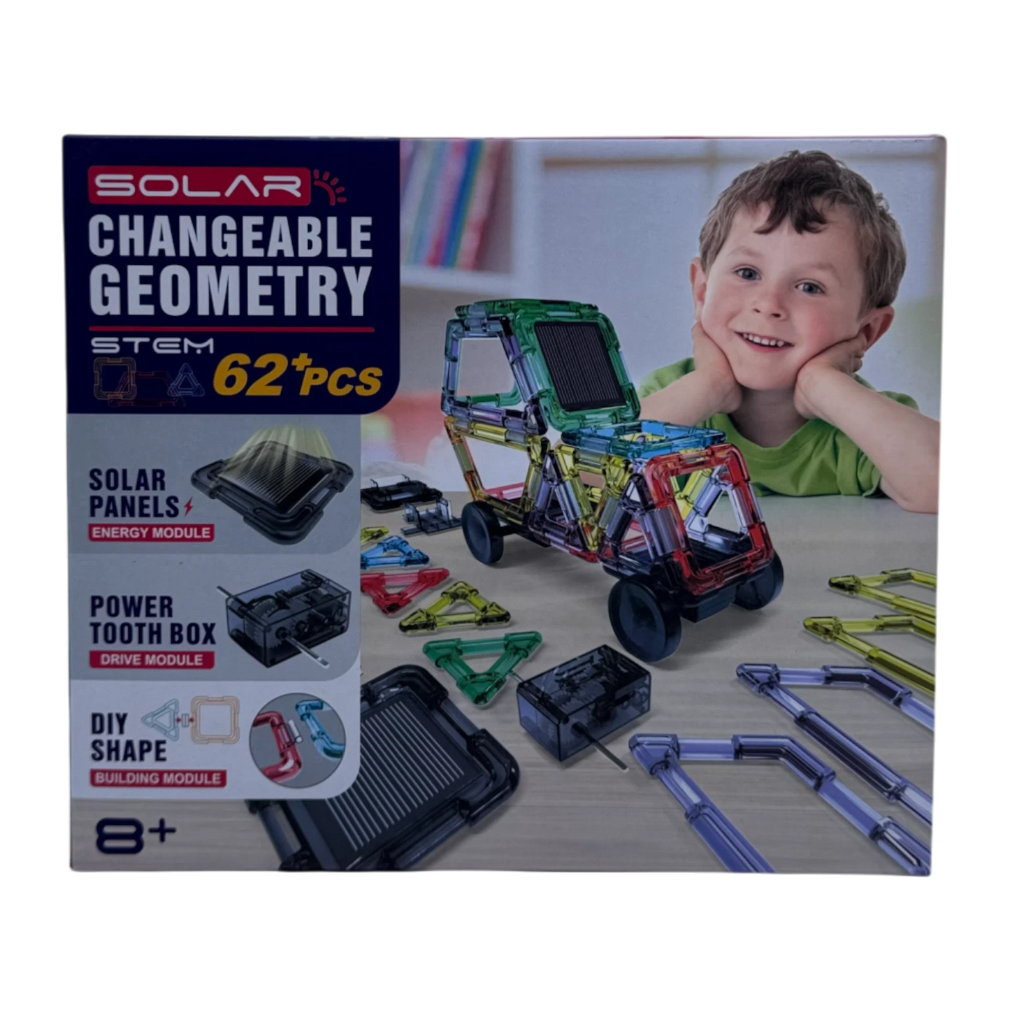 Solar Changeable Geometry STEM Toy – 62+ PCS Magnetic Building Set for Kids