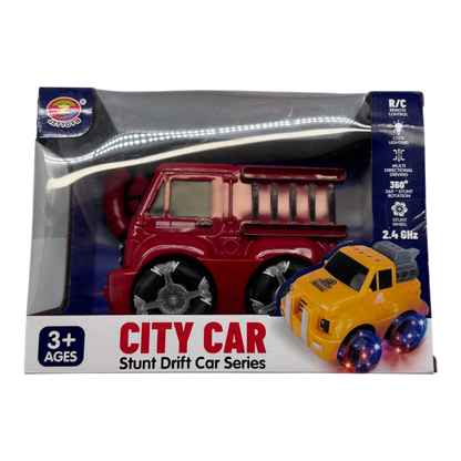 RC City Car Stunt Drift Fire Truck 2.4GHz for Kids 3+ | 360° Rotation Remote Control Car with Lights