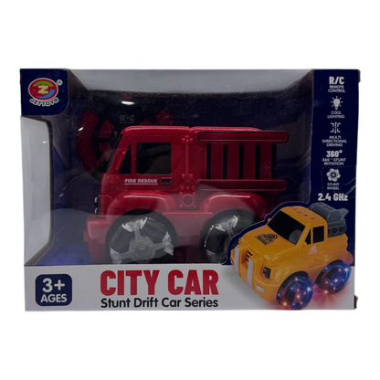RC City Car Stunt Drift Fire Truck 2.4GHz for Kids 3+ | 360° Rotation Remote Control Car with Lights