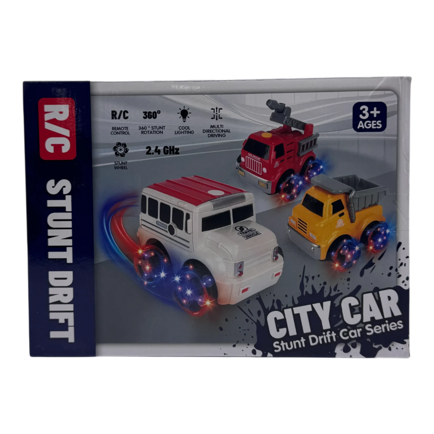 RC City Car Stunt Drift Fire Truck 2.4GHz for Kids 3+ | 360° Rotation Remote Control Car with Lights