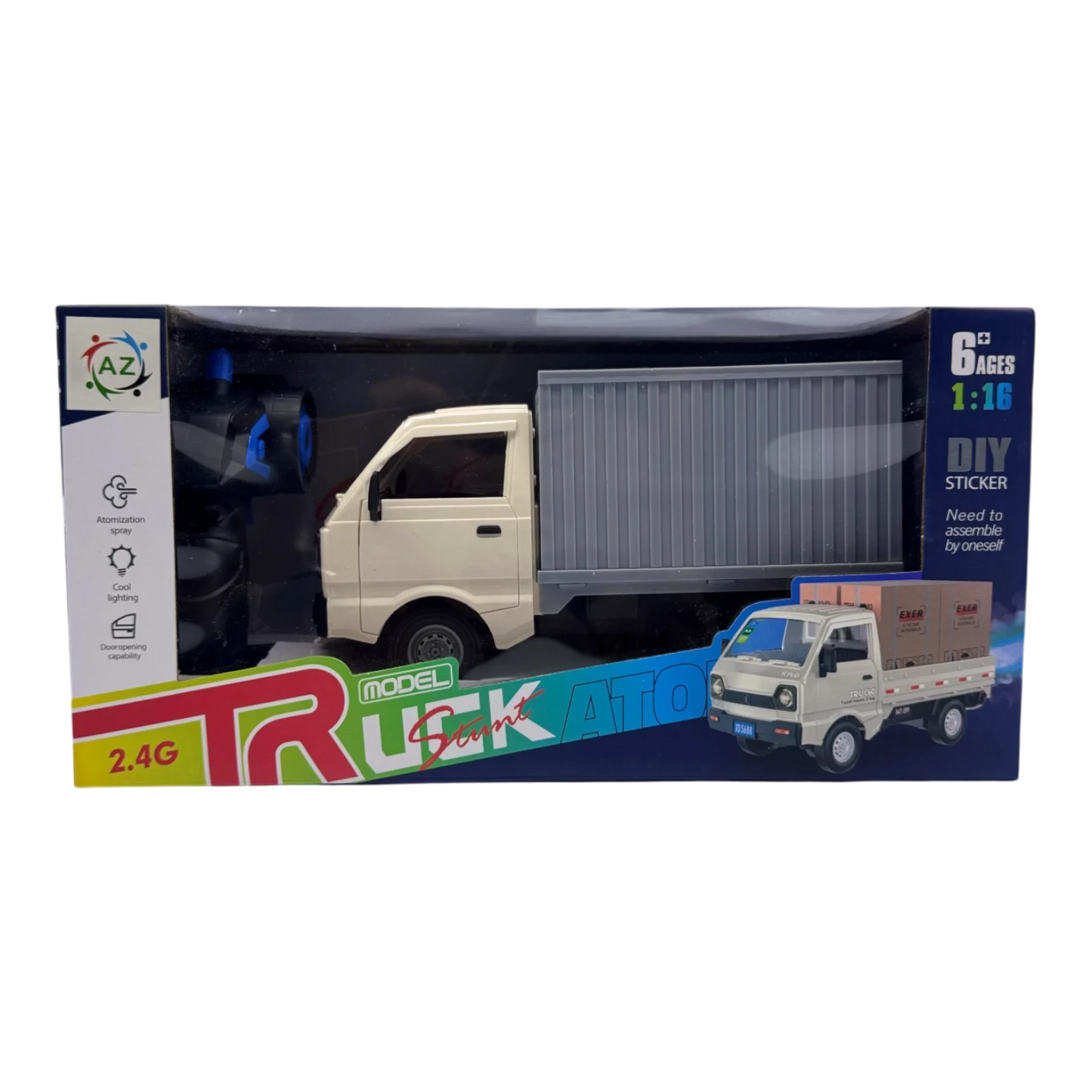 RC Cargo Truck 1:16 Scale 2.4GHz for Kids 6+ | Remote Control Delivery Truck with Lights and Spray