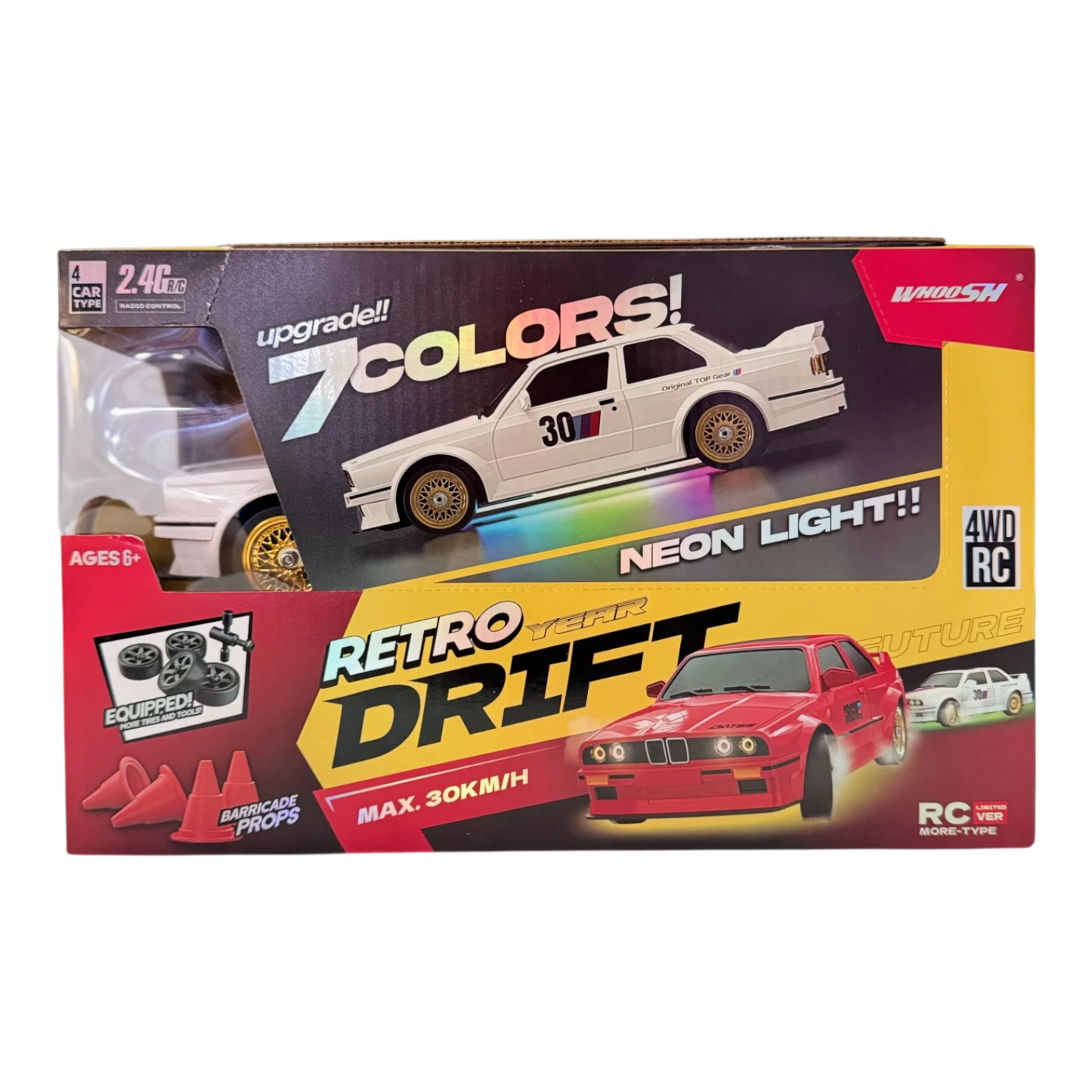 Retro Drift RC Car 4WD 2.4GHz High Speed Racing Car with Neon Lights & Drift Tires