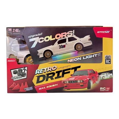 Retro Drift RC Car 4WD 2.4GHz High Speed Racing Car with Neon Lights & Drift Tires