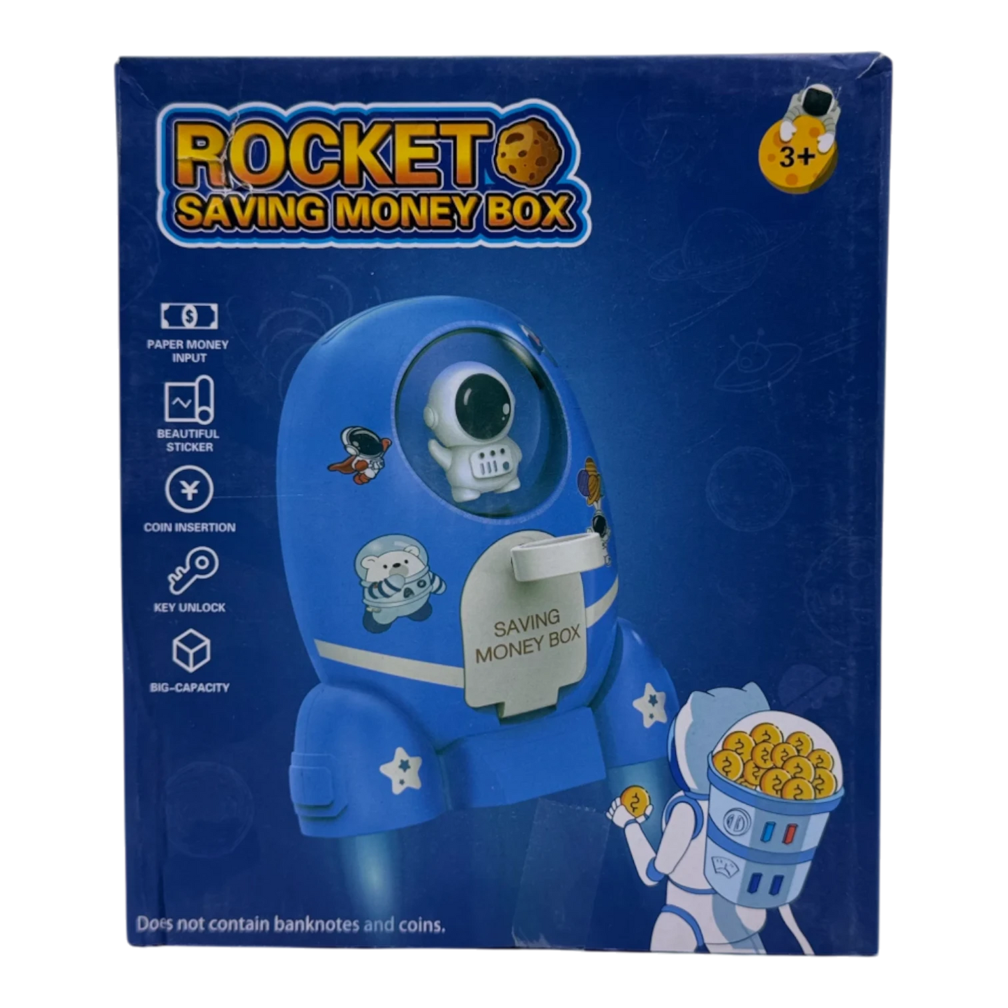 Rocket Saving Money Box for Kids with Coin & Cash Slot | Cute Space Piggy Bank (3+)