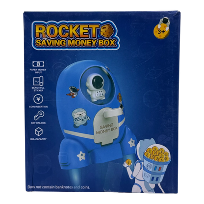Rocket Saving Money Box for Kids with Coin & Cash Slot | Cute Space Piggy Bank (3+)