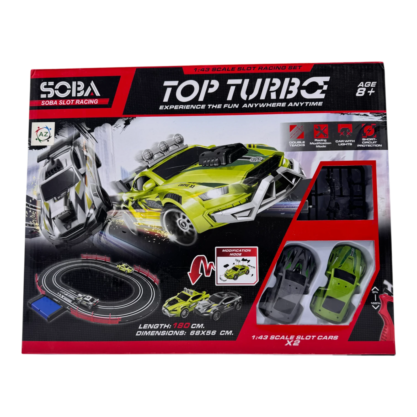 Top Turbo 1:43 Scale Slot Racing Set with 2 Cars & Dual Track | Electric Racing Track Toy
