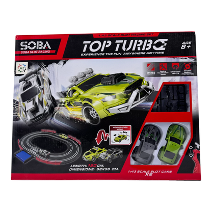 Top Turbo 1:43 Scale Slot Racing Set with 2 Cars & Dual Track | Electric Racing Track Toy