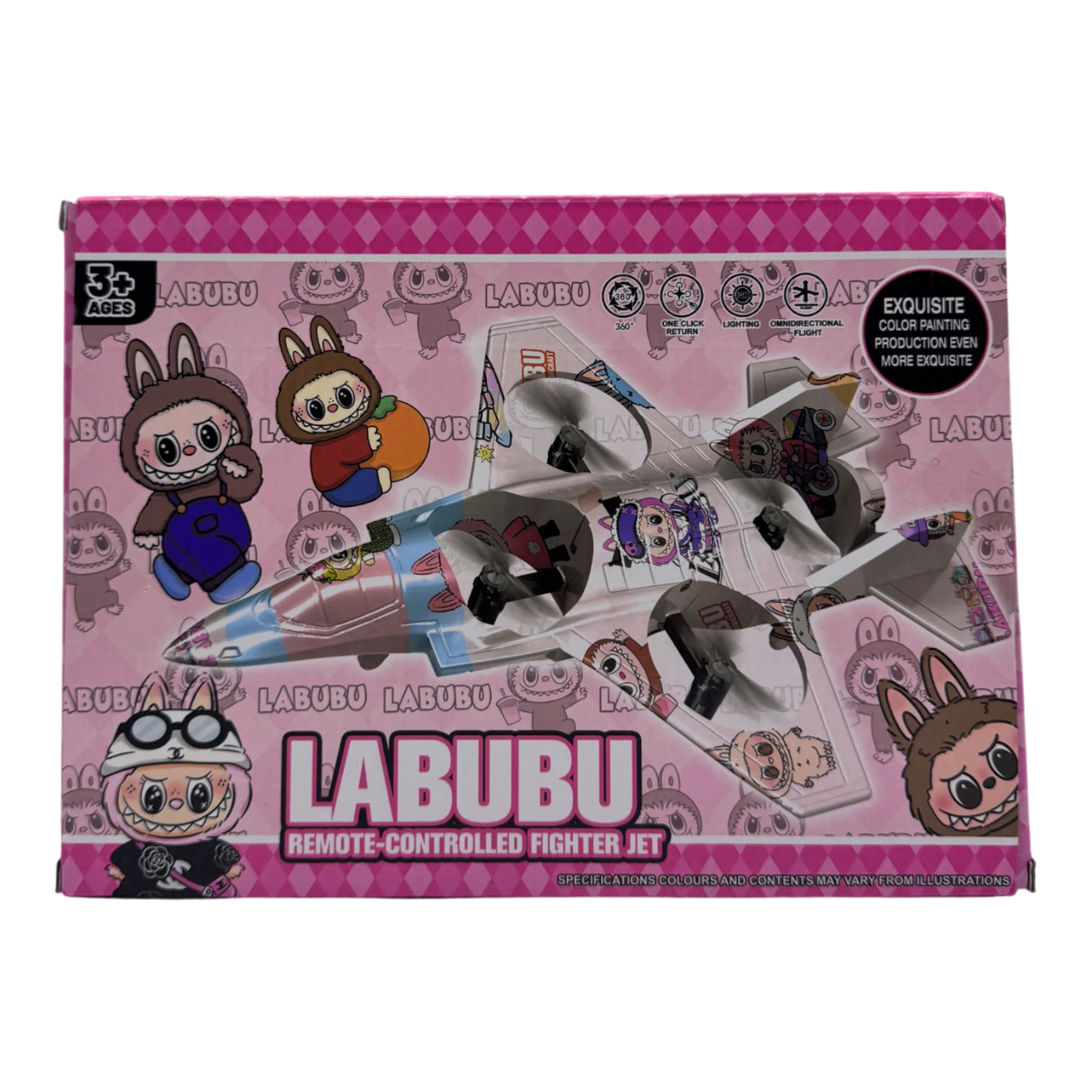 Labubu Remote Control Fighter Jet Toy for Kids with Lights & 360° Flying Action