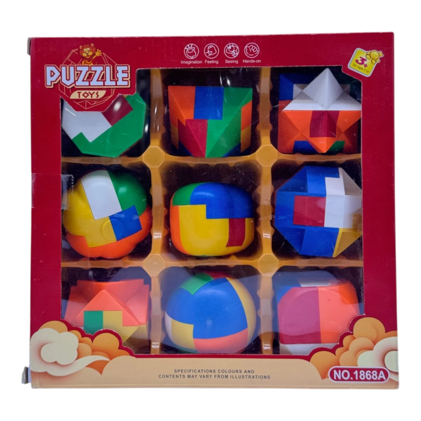 9-Piece 3D Brain Teaser Puzzle Set – Colorful Geometric Logic Toys for Kids
