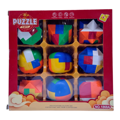 9-Piece 3D Brain Teaser Puzzle Set – Colorful Geometric Logic Toys for Kids
