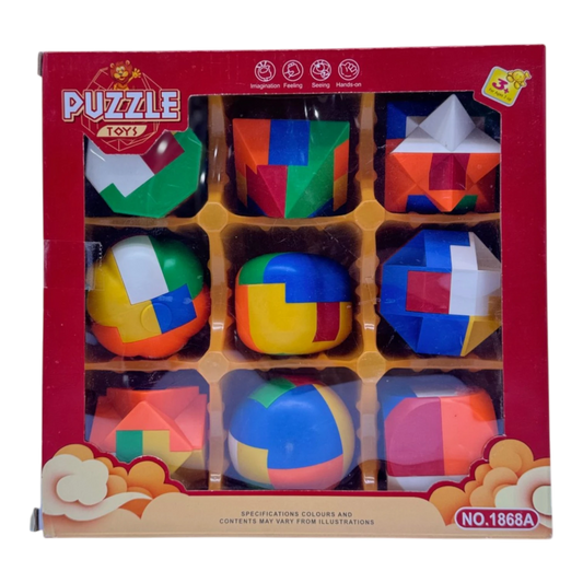 9-Piece 3D Brain Teaser Puzzle Set – Colorful Geometric Logic Toys for Kids