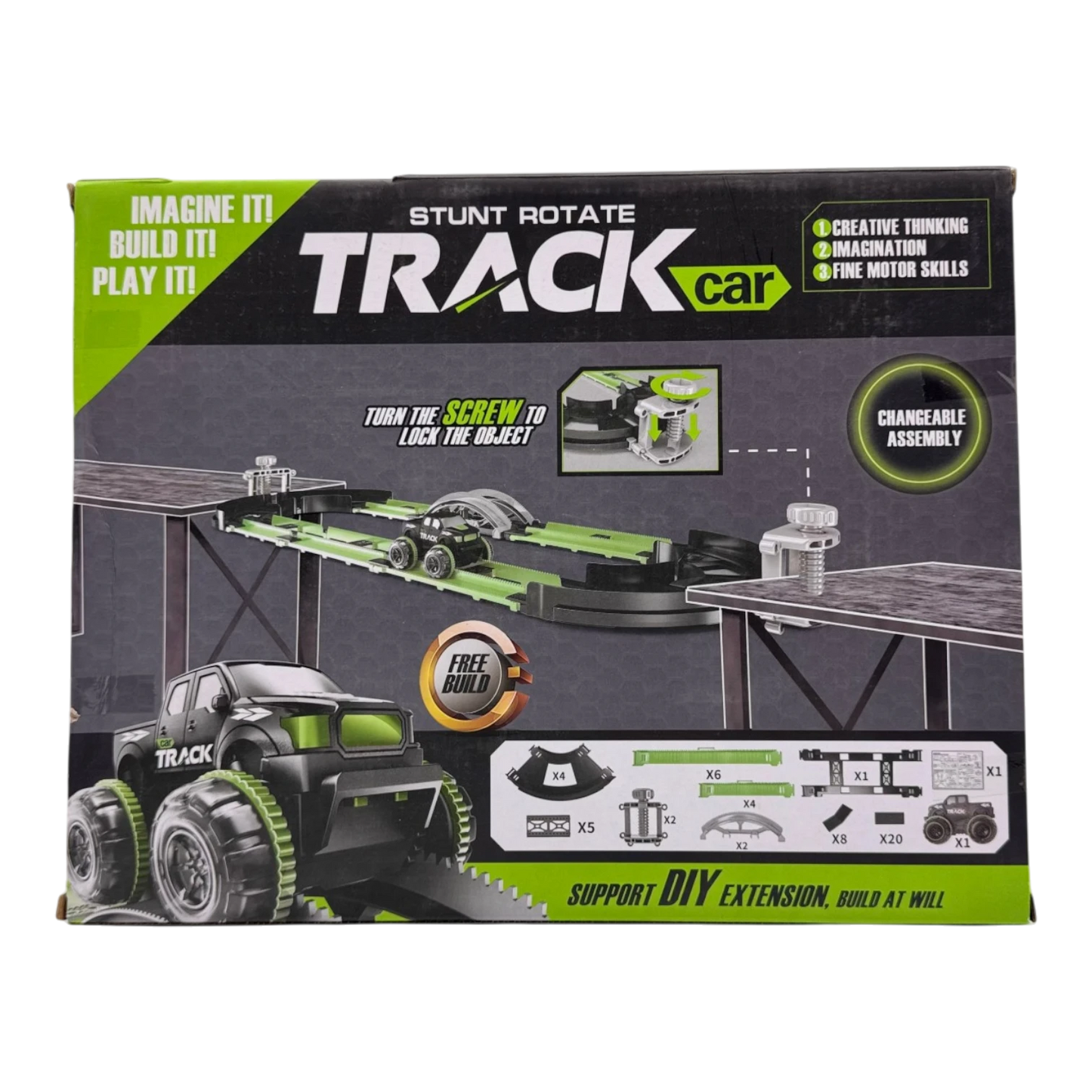 Stunt Rotate DIY Track Car Set – Gear-Wheel Climbing Truck with Changeable Assembly