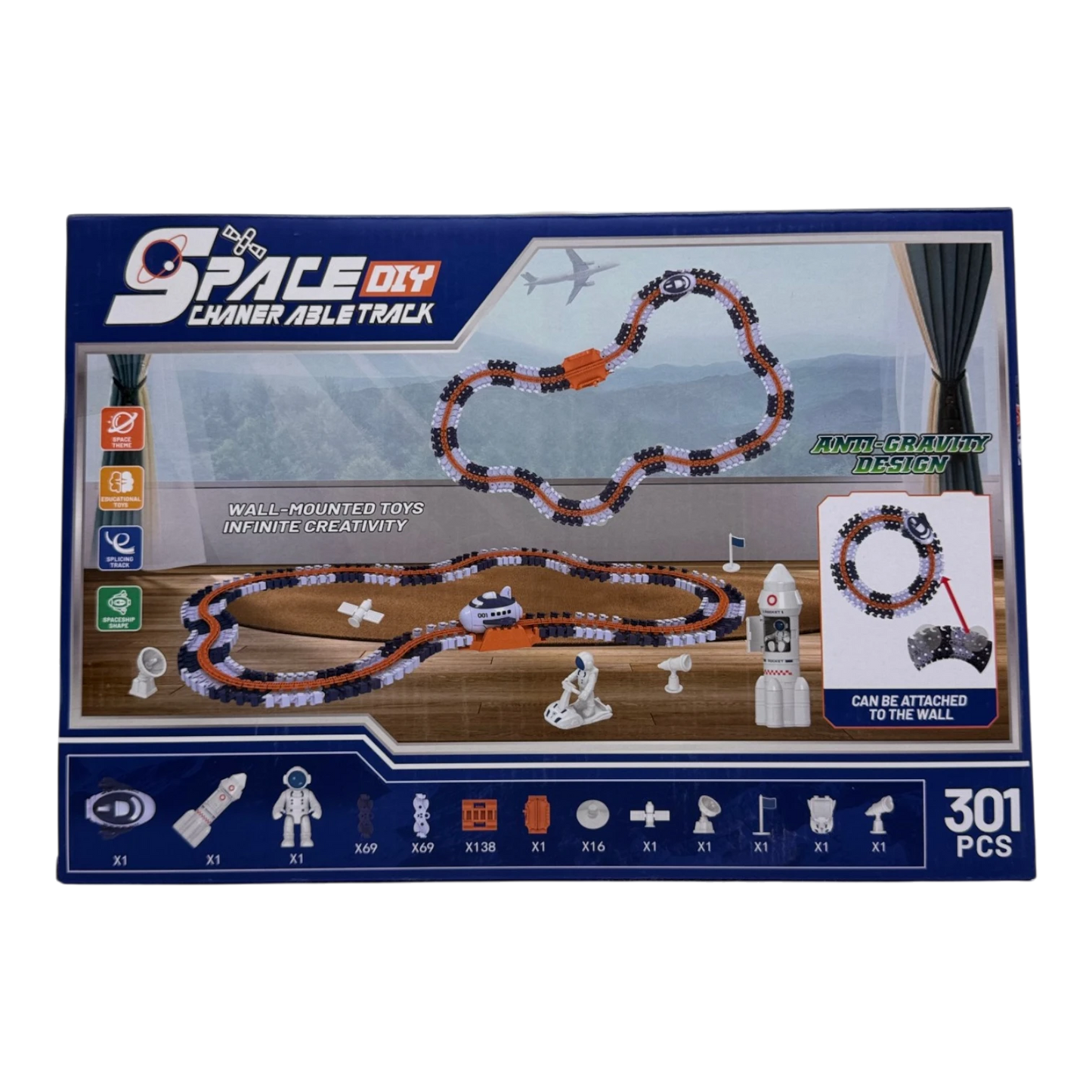 301-Piece Space DIY Changeable Track Set – Anti-Gravity Wall-Mounted Race Track