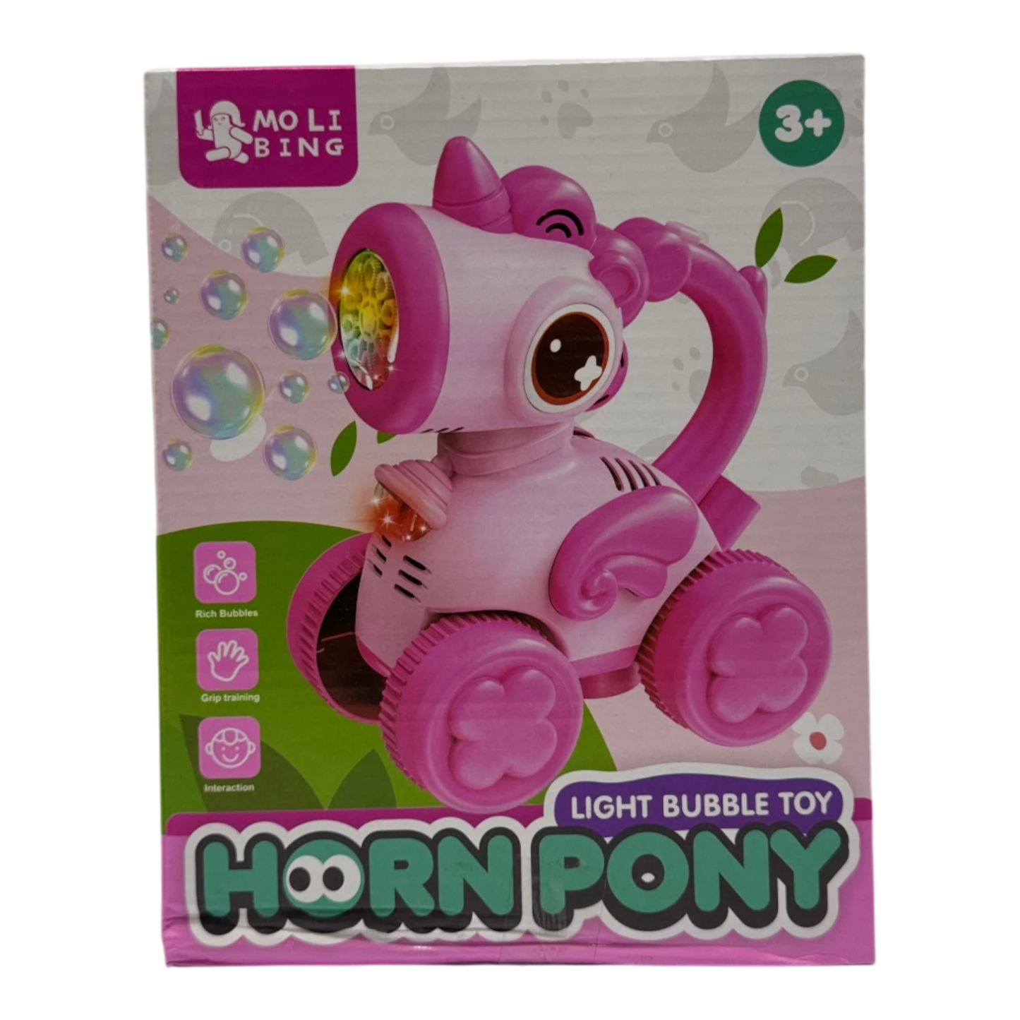 Horn Pony Light Bubble Stroller – Automatic Bubble Blower with LED Lights & Music
