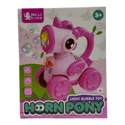 Horn Pony Light Bubble Stroller – Automatic Bubble Blower with LED Lights & Music