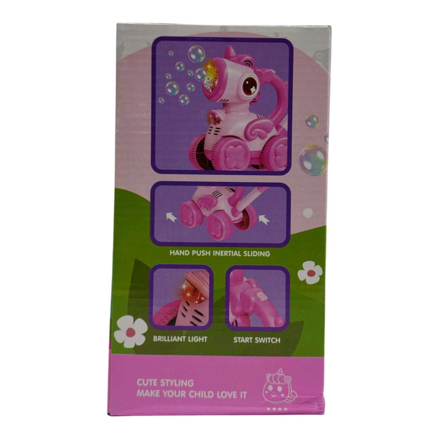 Horn Pony Light Bubble Stroller – Automatic Bubble Blower with LED Lights & Music