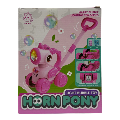 Horn Pony Light Bubble Stroller – Automatic Bubble Blower with LED Lights & Music