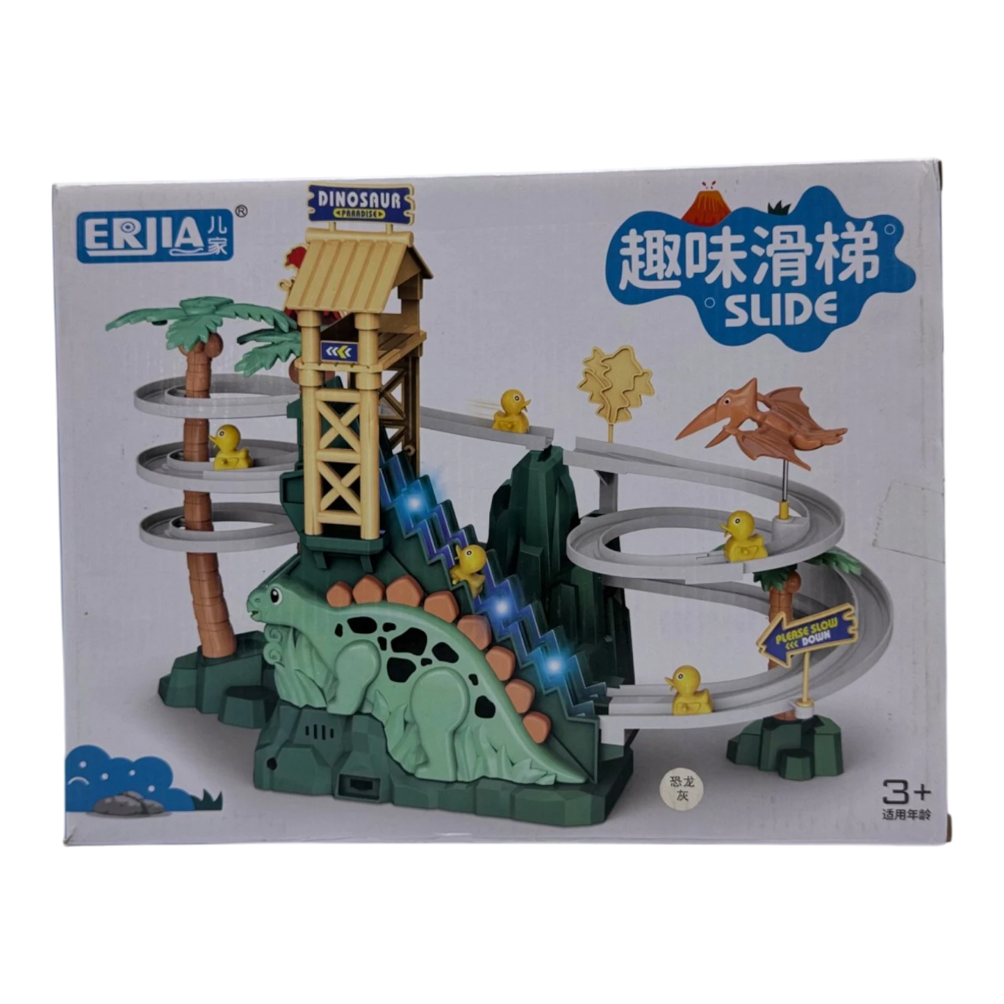 Dinosaur Paradise Electric Duck Slide Toy – Automatic Stair Climbing Toy with Music & Lights