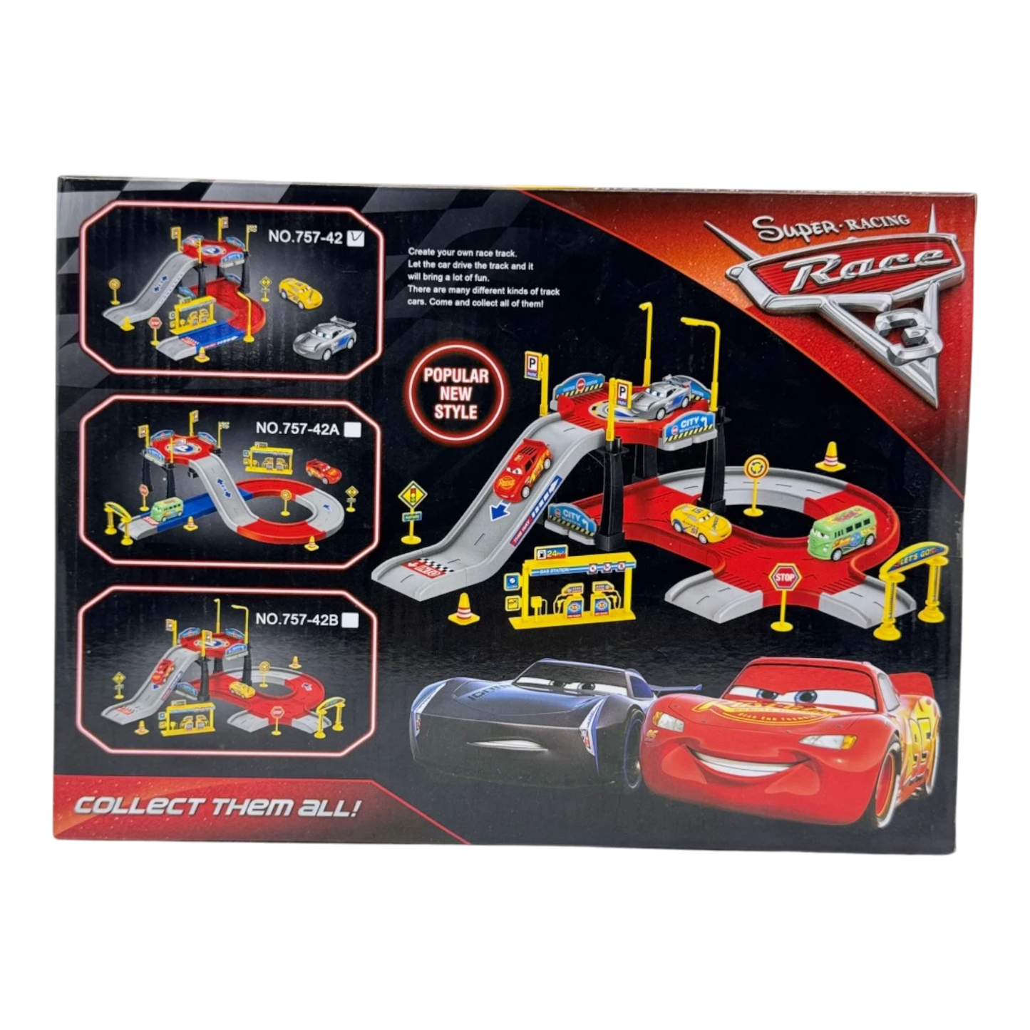 Super Racing Race 3 Garage Playset – Multi-Level Car Track with Gas Station & Accessories