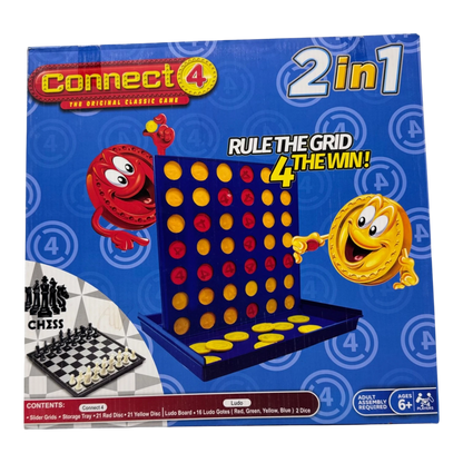 2-in-1 Classic Gameset – Connect 4 Grid & Ludo Board Game Strategy Kit