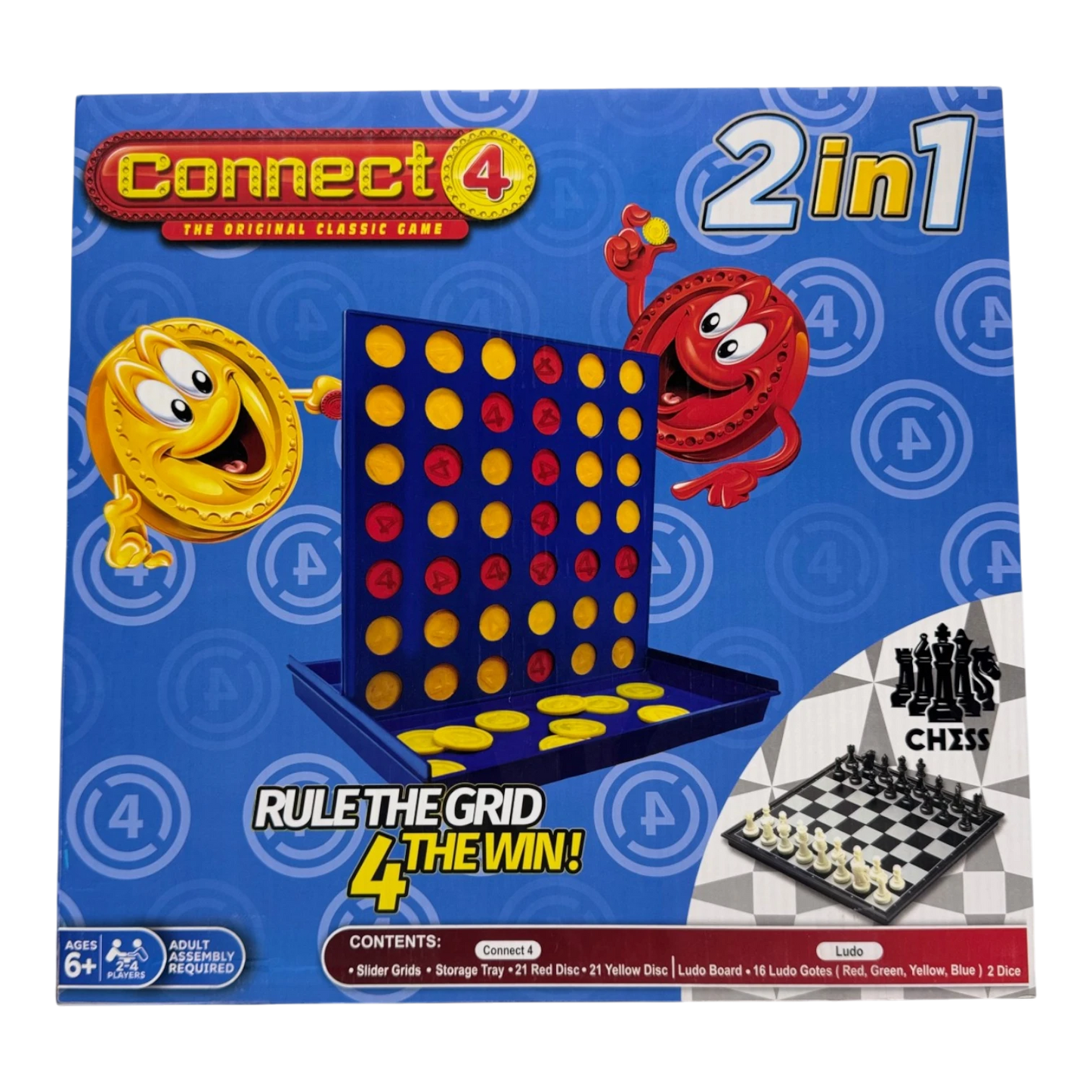 2-in-1 Classic Gameset – Connect 4 Grid & Ludo Board Game Strategy Kit