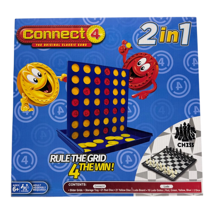 2-in-1 Classic Gameset – Connect 4 Grid & Ludo Board Game Strategy Kit