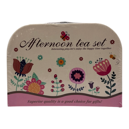 Kids Afternoon Tea Party Playset – 15-Piece Tin Tea Set with Carrying Case