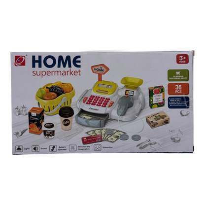 Home Supermarket 36-Piece Cash Register Playset – Interactive Grocery Toy with Scanner & Play Money