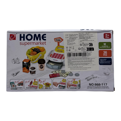Home Supermarket 36-Piece Cash Register Playset – Interactive Grocery Toy with Scanner & Play Money