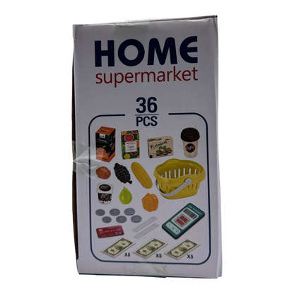 Home Supermarket 36-Piece Cash Register Playset – Interactive Grocery Toy with Scanner & Play Money