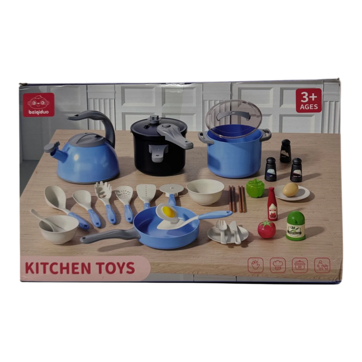 Beiqiduo Kids Kitchen Cookware Set – Realistic Pots, Pans, and Pretend Play Cooking Utensils