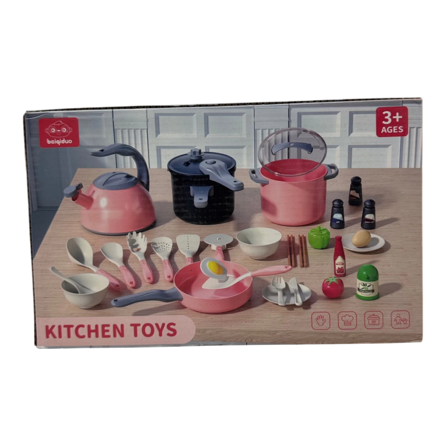 Beiqiduo Kids Kitchen Cookware Set – Realistic Pots, Pans, and Pretend Play Cooking Utensils