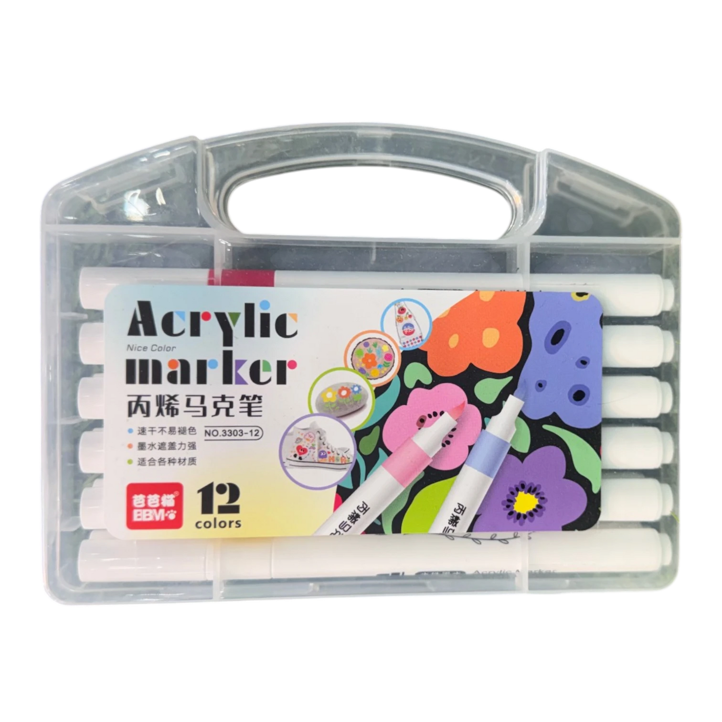 BBM 12-Piece Premium Acrylic Paint Marker Pens Set – Quick-Drying Waterproof Markers for Multi-Surface Arts & Crafts