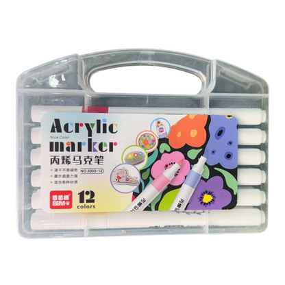 BBM 12-Piece Premium Acrylic Paint Marker Pens Set – Quick-Drying Waterproof Markers for Multi-Surface Arts & Crafts