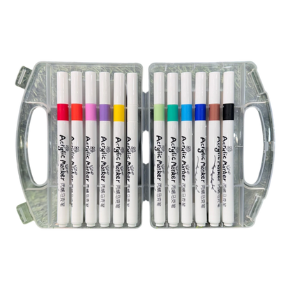 BBM 12-Piece Premium Acrylic Paint Marker Pens Set – Quick-Drying Waterproof Markers for Multi-Surface Arts & Crafts