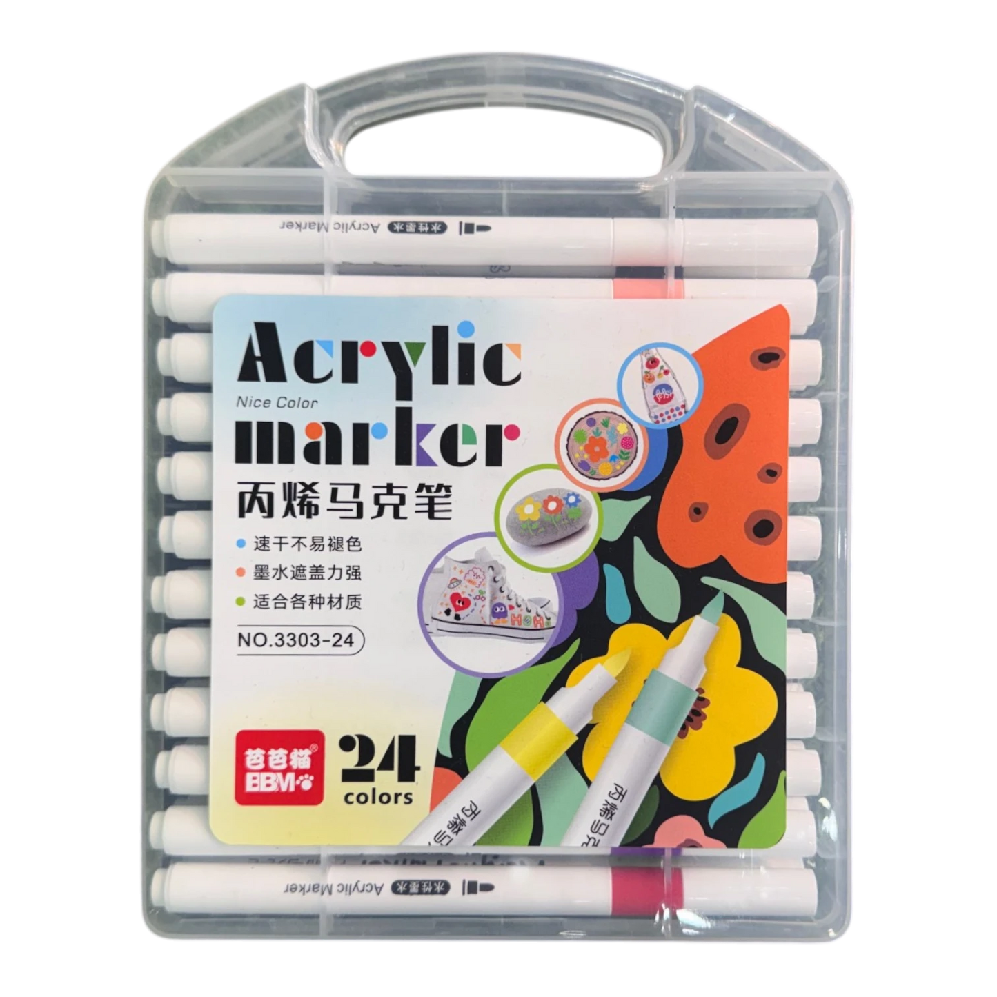 BBM 24-Piece Premium Acrylic Paint Marker Pens Set – Quick-Drying Waterproof Markers for Multi-Surface Arts & Crafts