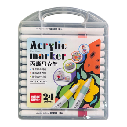 BBM 24-Piece Premium Acrylic Paint Marker Pens Set – Quick-Drying Waterproof Markers for Multi-Surface Arts & Crafts