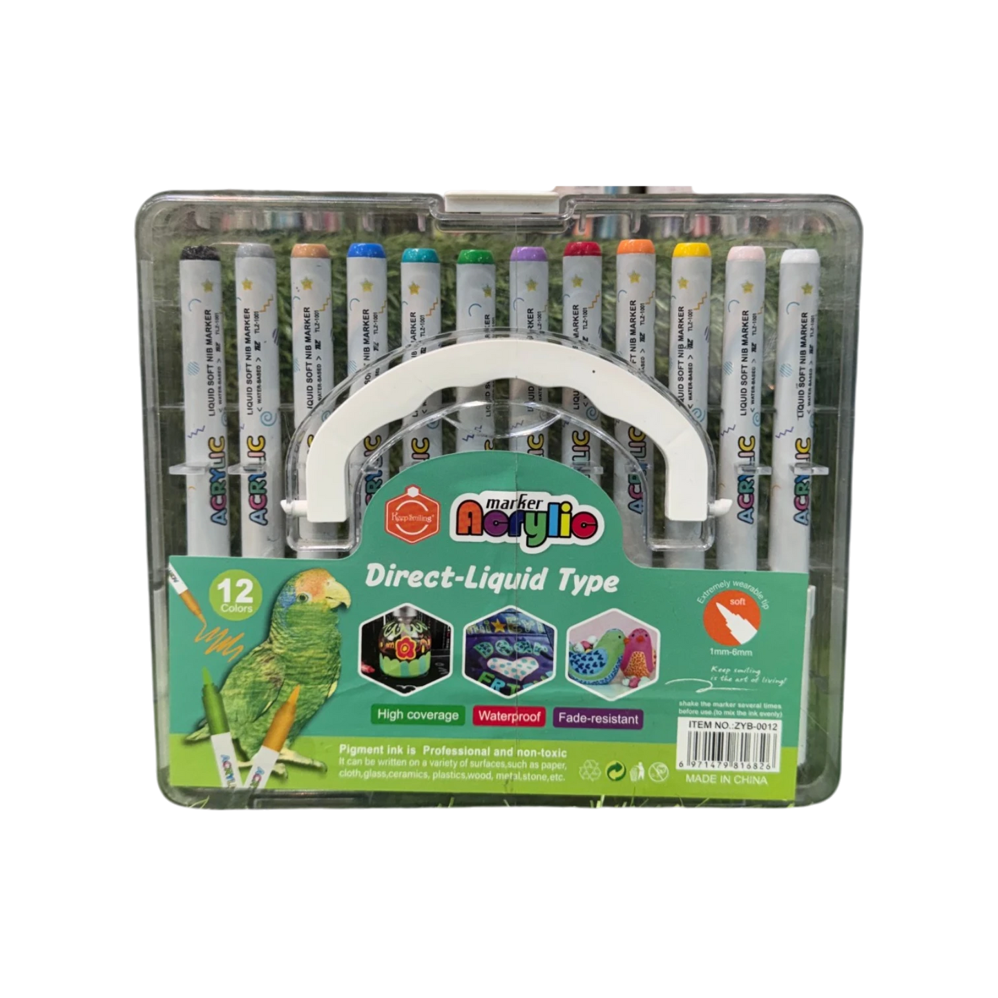 Keep Smiling 12-Piece Direct-Liquid Acrylic Paint Marker Set – Soft Nib Waterproof Markers for Multi-Surface Arts & Crafts